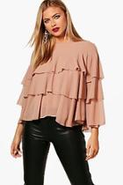 Boohoo Rachael Tiered Ruffle Woven Blouse