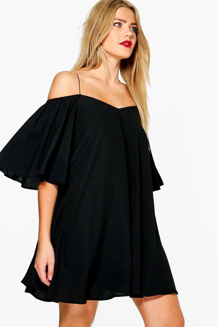 Boohoo Plus Alex Open Shoulder Woven Swing Dress Black