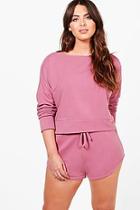 Boohoo Plus Georgia Slash Neck Lounge Top & Short Set