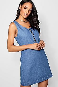 Boohoo Sonia Sleeveless Zip Front Denim Dress