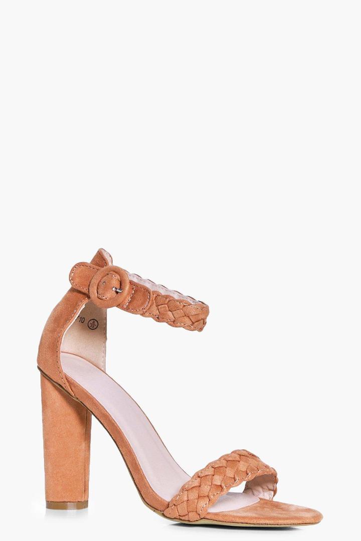 Boohoo Georgia Plaited Strap 2 Part Heels Peach