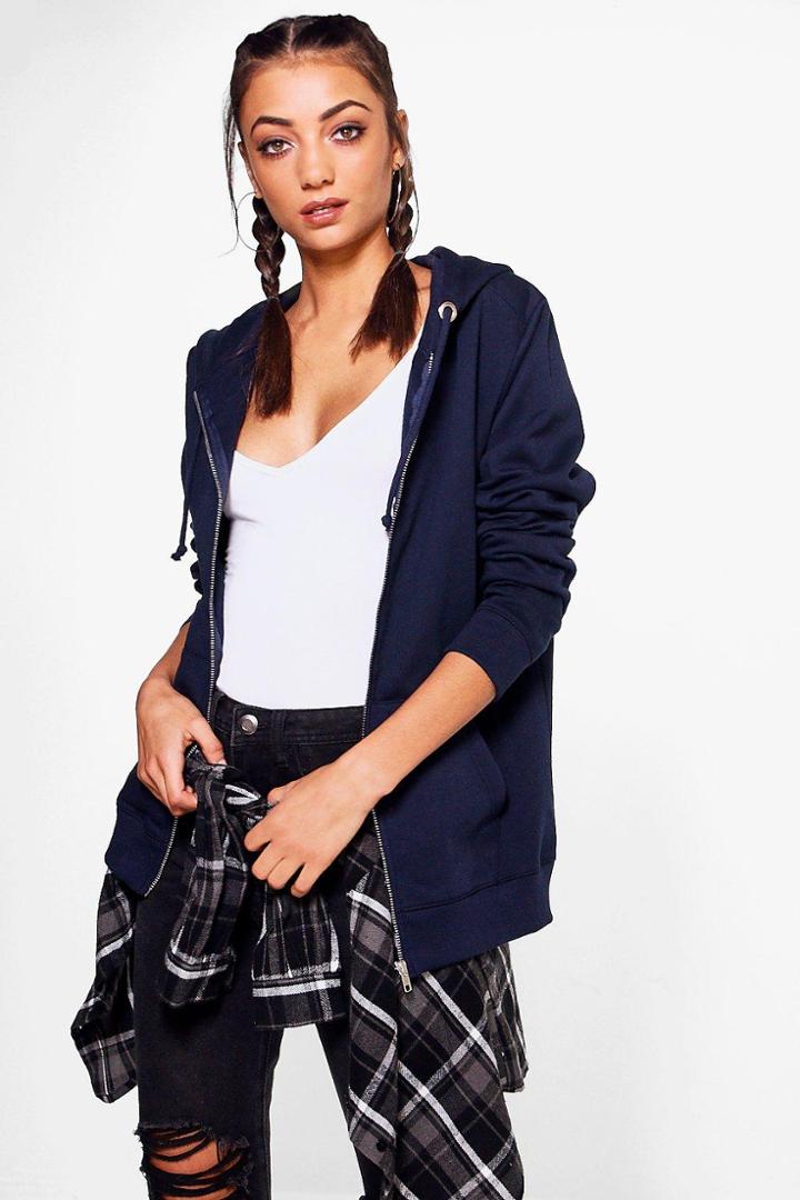 Boohoo Tall Parisa Zip Through Hoody Navy