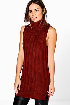Boohoo Freya Chunky Roll Neck Rib Knit Tunic