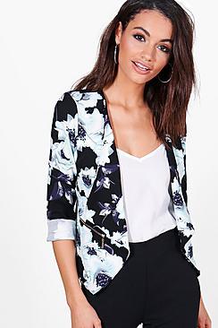 Boohoo Leah Floral Printed Zip Blazer