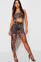 Boohoo Leopard Print Spot Ruched Top + Asymetric Midi Skirt Co-ord
