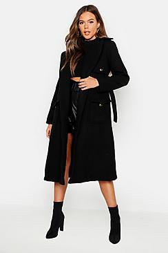 Boohoo Pocket Detail Wool Look Trench