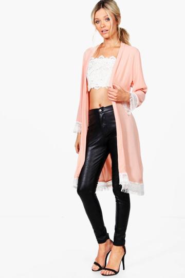 Boohoo Eloise Tassel Trim Kimono Blush