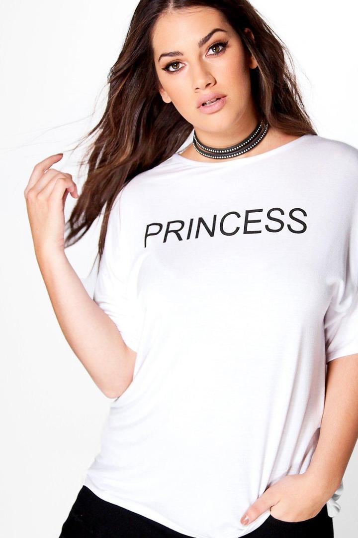 Boohoo Plus Gracie Princess Slogan Tee White