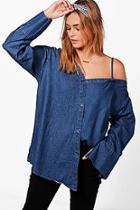Boohoo Allie Asymmetric Cold Shoulder Denim Shirt
