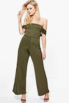 Boohoo Petite Caitlin Off The Shoulder Wide Leg Jumpsuit
