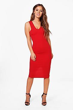 Boohoo Petite Nancy Cutaway Neck Midi Bodycon Dress