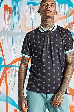 Boohoo Quavo Printed Zip Placket Polo Shirt