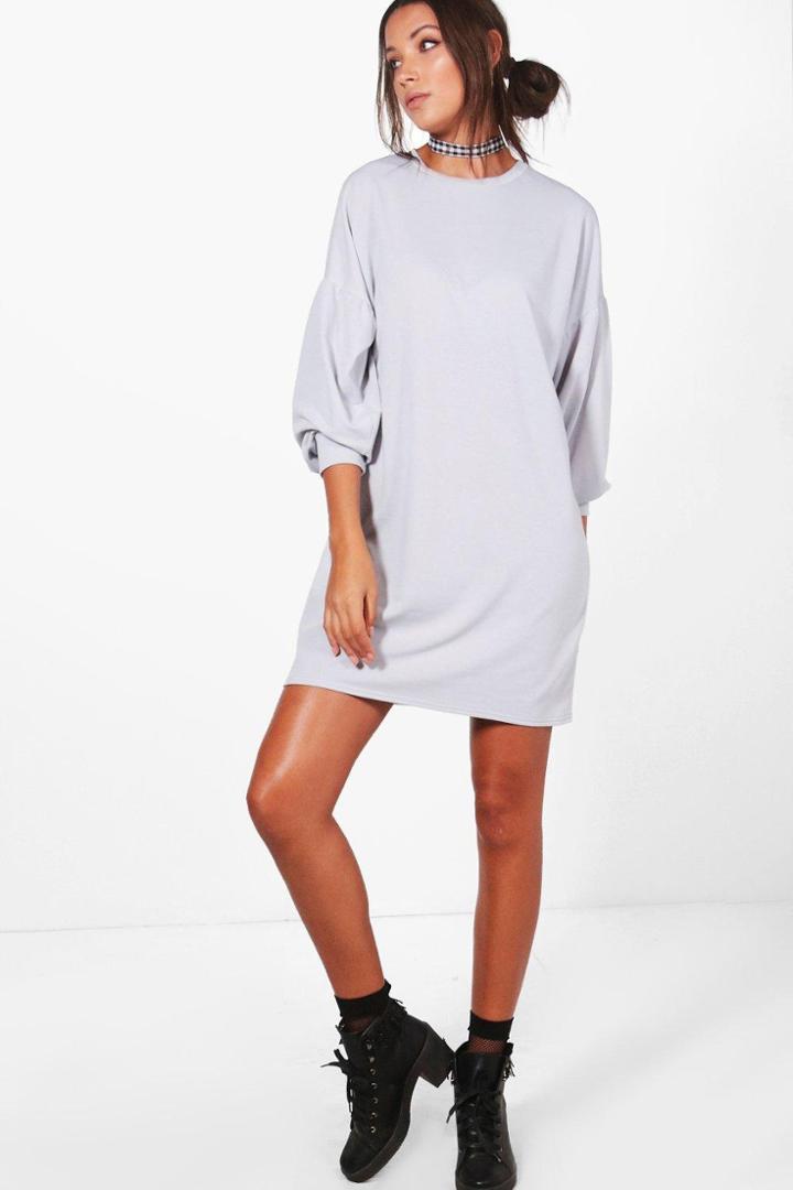 Boohoo Tall Hayley Balloon Sleeve Sweater Dress Dove