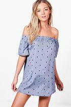 Boohoo Ella Embroidered Check Gingham Dress