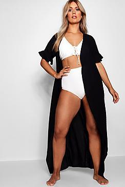 Boohoo Plus Hatti Dobby Ruffle Maxi Kimono