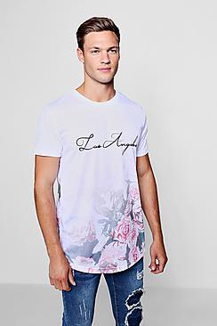 Boohoo Faded Floral Los Angeles Longline Tee