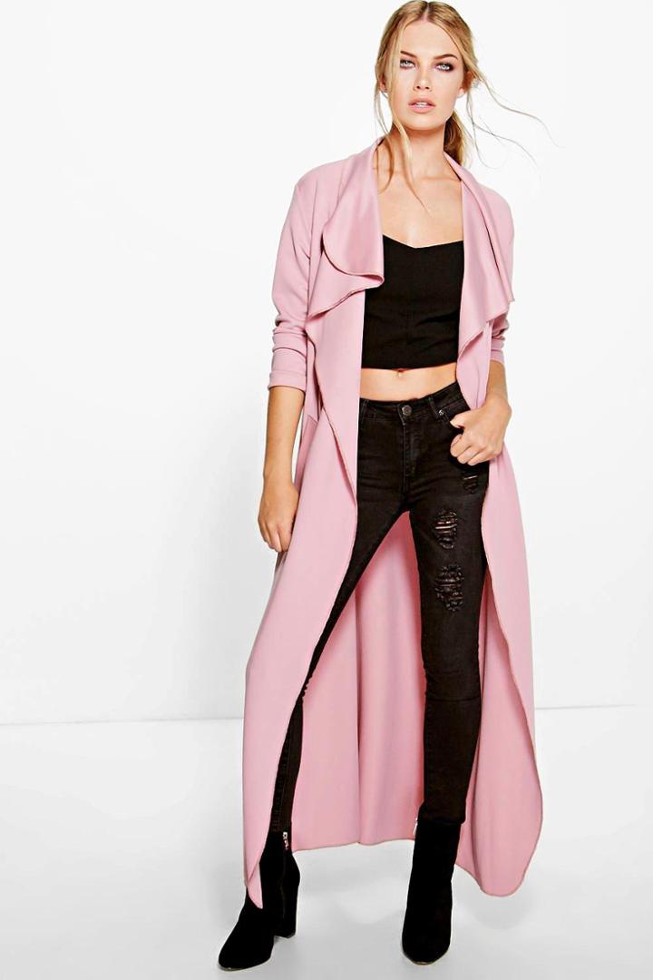 Boohoo Katie Maxi Belted Shawl Collar Duster Mauve
