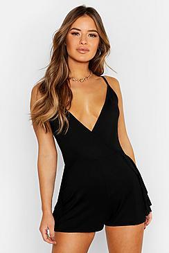 Boohoo Petite Wrap Ruffle Hippy Playsuit