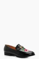Boohoo Tilly Embroidered T Bar Loafer Black