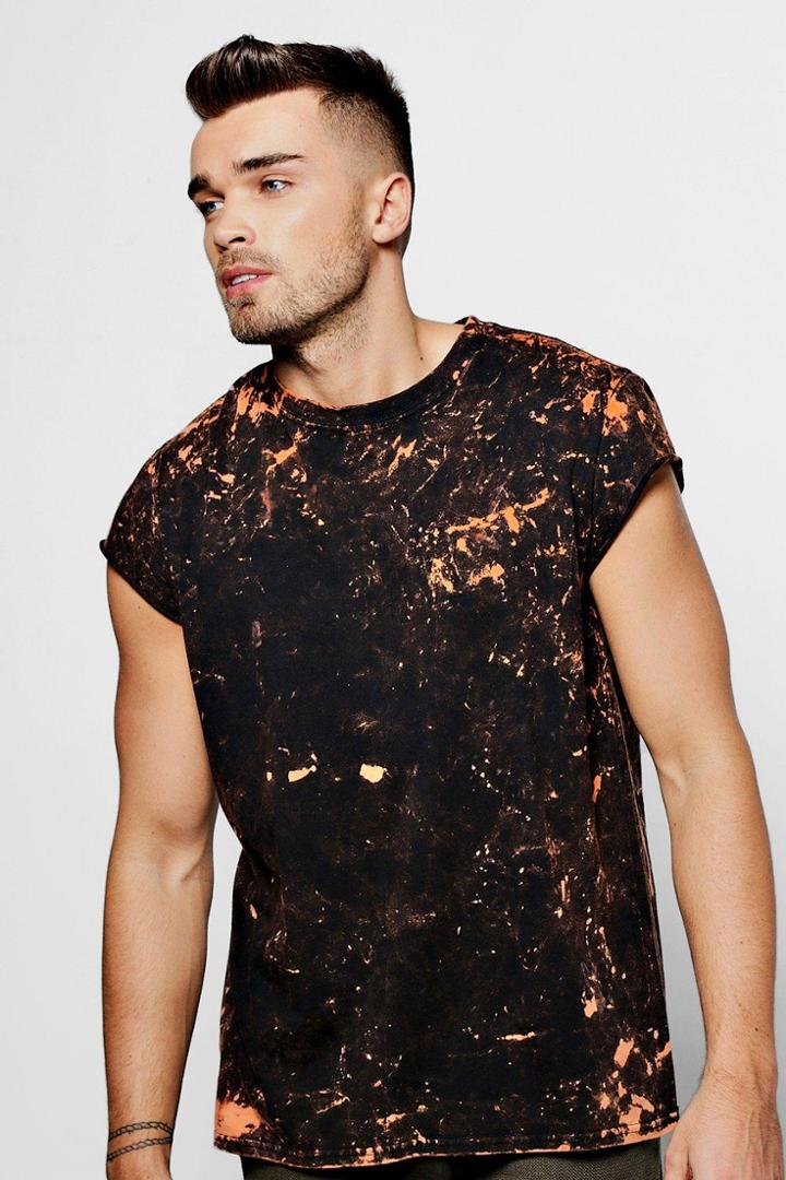 Boohoo Cap Sleeve T Shirt With Bottle Bleach Black