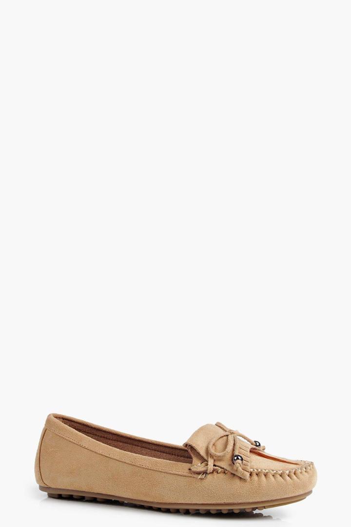 Boohoo Scarlett Fringe Moccasin Ballet Tan