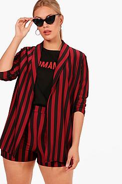 Boohoo Plus Viola Stripe Blazer + Short Co-ord