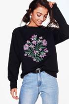Boohoo Tall Freya Floral Front Sweatshirt Black