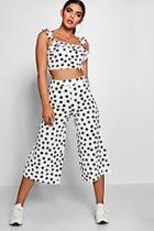 Boohoo Maggie Spot Ruffle Detail Top & Culotte Co-ord
