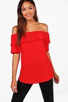 Boohoo Maria Pleated Off The Shoulder Top