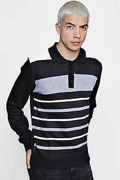 Boohoo Colour Block Long Sleeve Knitted Polo