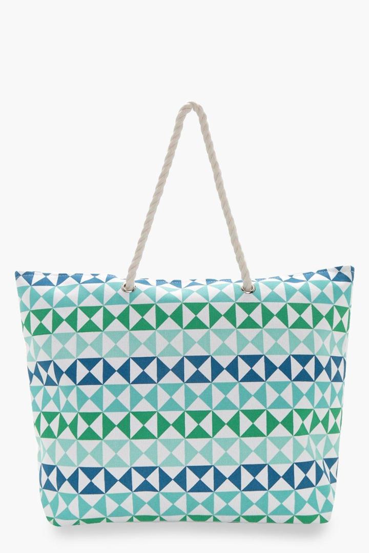 Boohoo Sarah Tile Print Beach Bag Turquoise
