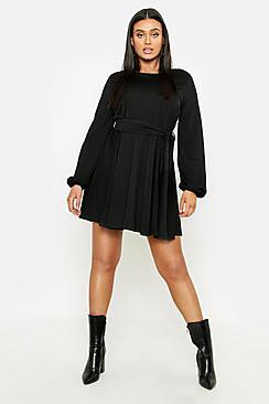Boohoo Plus Crepe Tie Waist Skater Dress