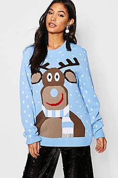 Boohoo Reindeer Scarf Christmas Jumper
