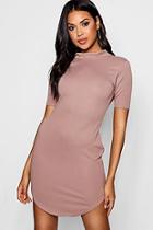 Boohoo Heavy Rib Curved Hem Bodycon Dress