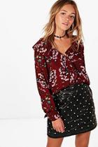 Boohoo Nadia Woven Floral Ruffle Front Blouse