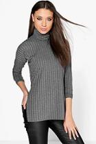 Boohoo Tall Rhona Large Rib Oversized Roll Neck Top