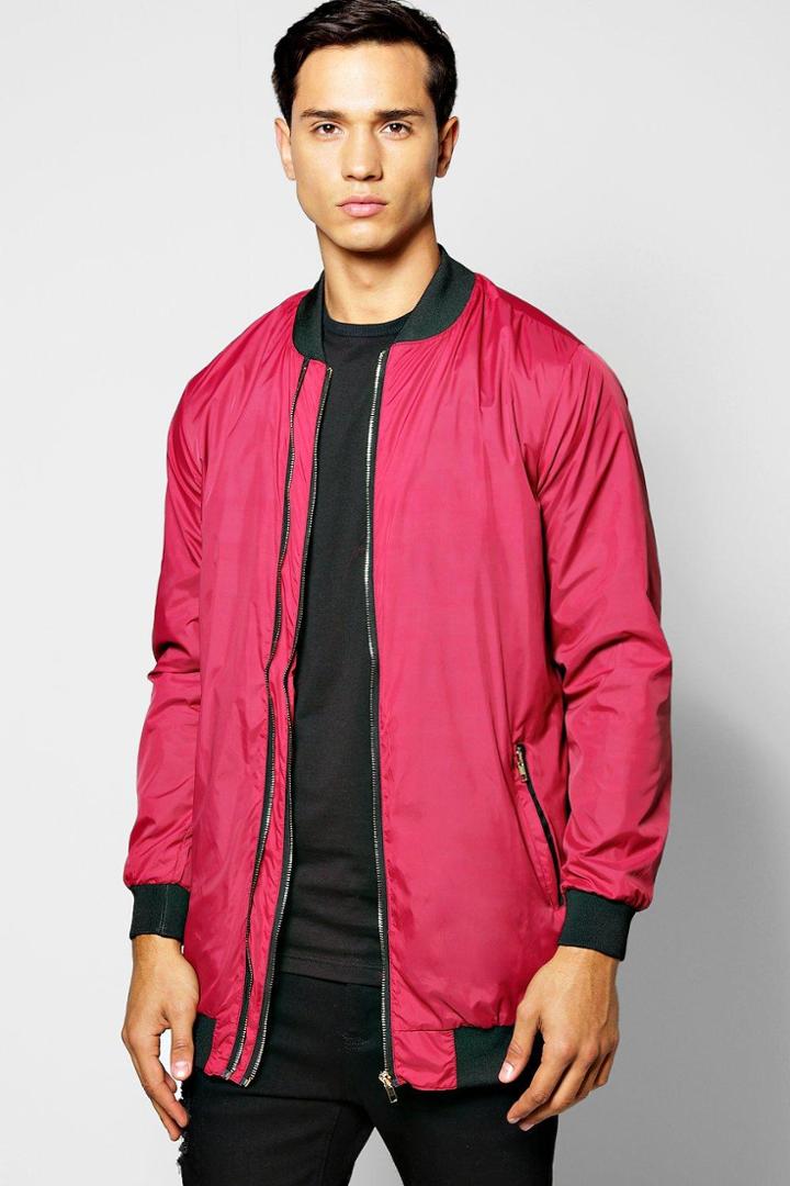 Boohoo Multi Zip Longline Bomber Wine