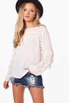 Boohoo Martha Woven Tassel Trim Long Sleeve Top