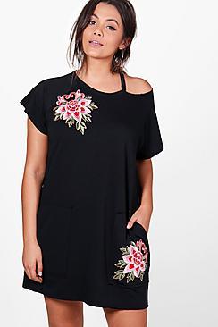 Boohoo Plus Abbi Floral Applique Sweat Dress