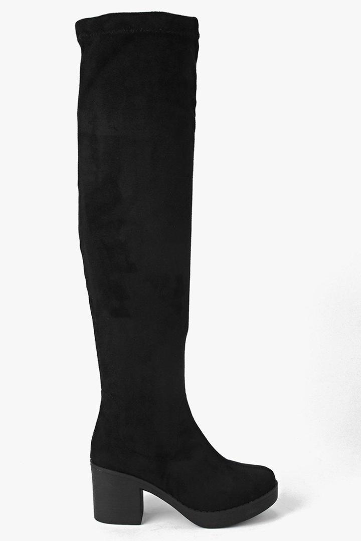 Boohoo Ava Block Heel Over The Knee Boot Black