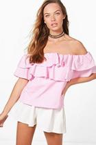 Boohoo Holly Stripe Woven Off The Shoulder Top