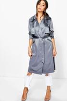Boohoo Boutique Millie Silky Midi Trench Charcoal
