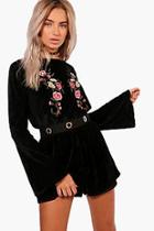 Boohoo Fay Velvet Embroidered Playsuit