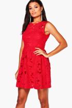 Boohoo Boutique Austen Lace Sleeveless Skater Dress Red