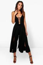 Boohoo Jeni Belted Split Front Woven Culottes Black