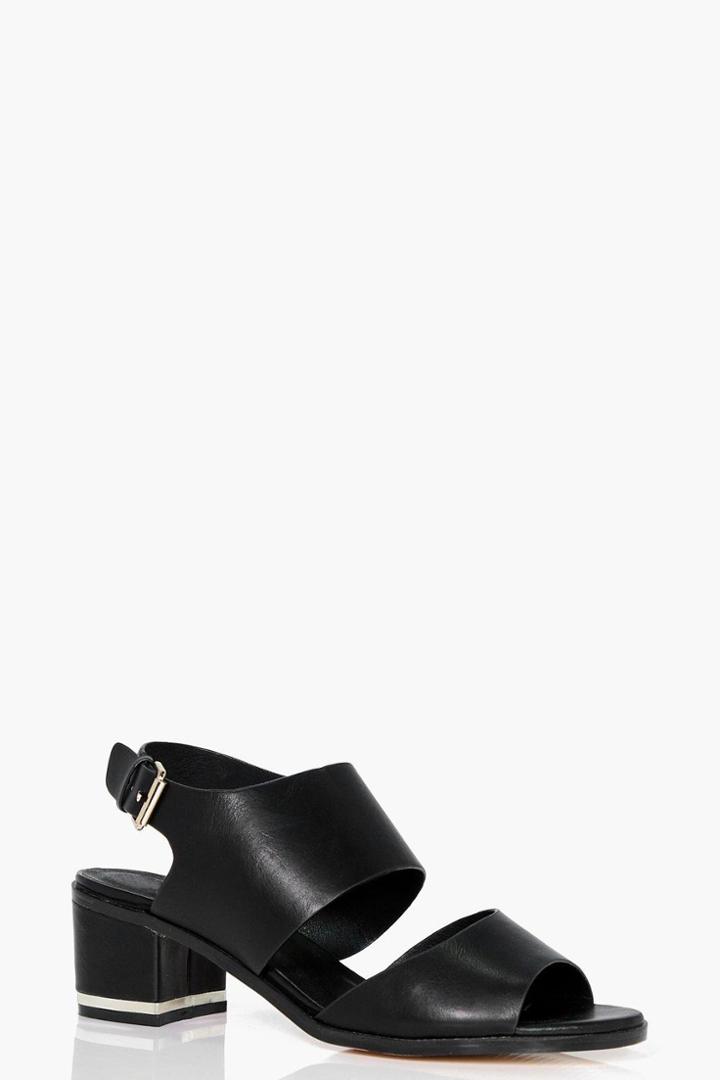 Boohoo Isla Low Heel Gold Trim Heel Sandal Black
