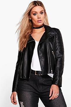 Boohoo Plus Lily Biker Collar Faux Leather Jacket