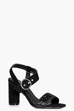 Boohoo Megan Front Glitter Band 2 Part Block Heel