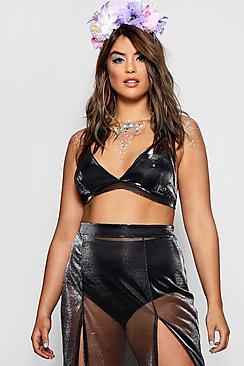 Boohoo Plus Gemma Metallic Mesh Crop Top