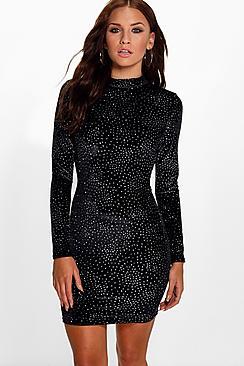 Boohoo Kyra Metallic Velvet Bodycon Dress